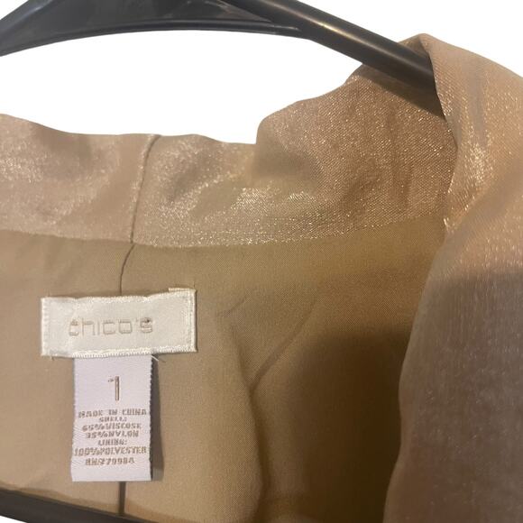 Chico's Size 1 Small Gold Metallic Open Front Viscose Cardigan Blazer - Picture 4 of 8